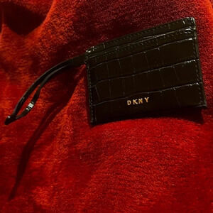 DKNY Black Croc Gramacey Card Holder